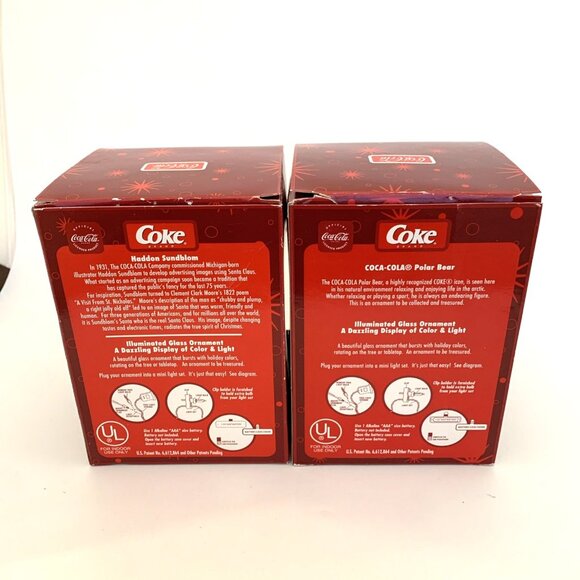 2 Coca-Cola Holiday Radiance Glass Ornaments Illuminated Rotating Santa Bear Vtg - Picture 14 of 16